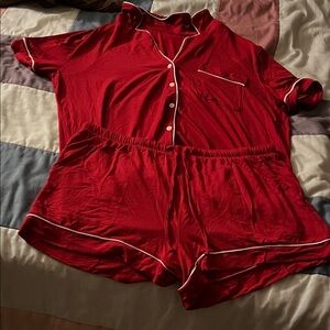 Women's Red Button-Up Pajama Set